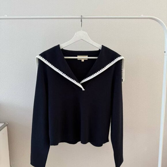 Sezane Naya Jumper Marine with Ecru Details - Picture 7 of 10